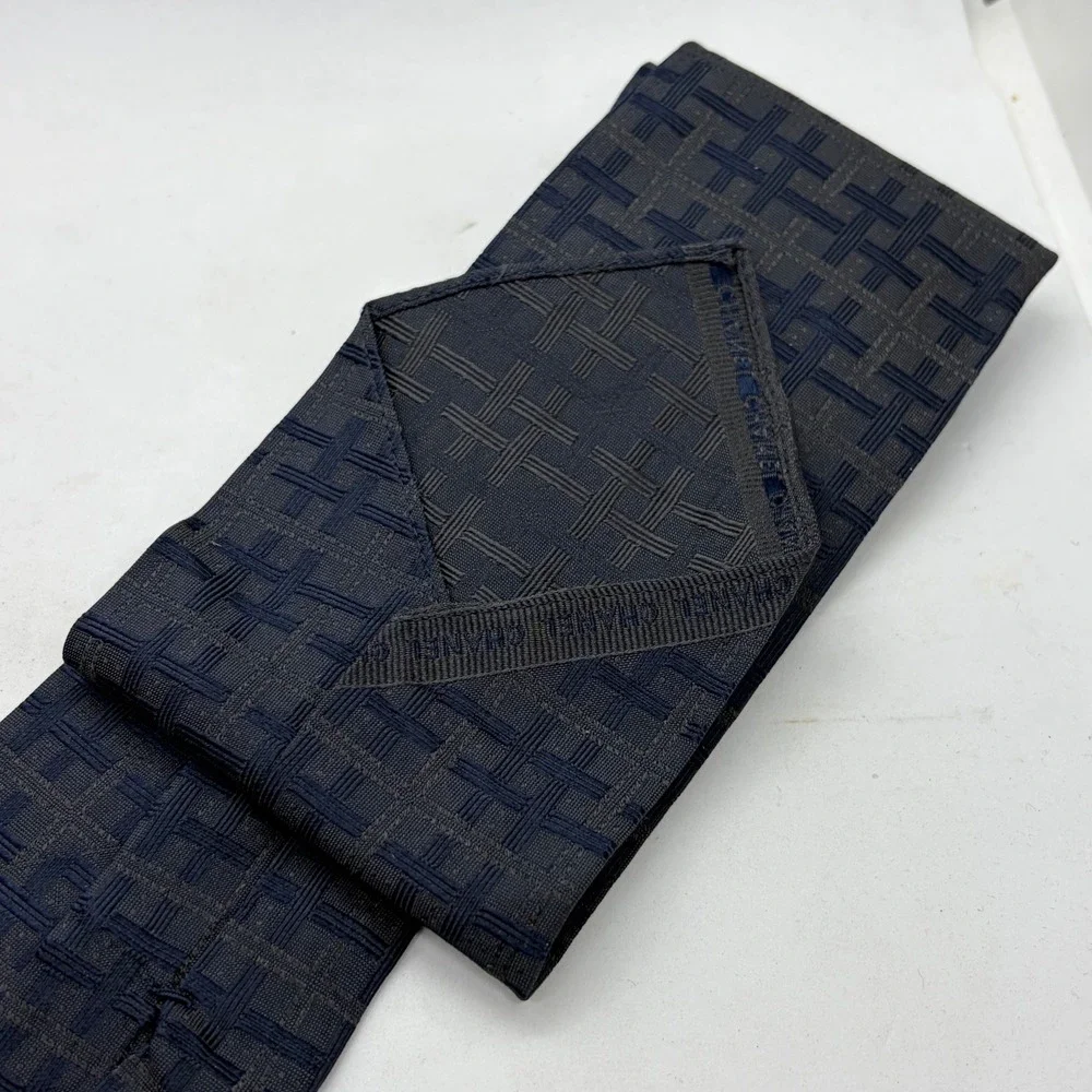 Vintage Chanel Paris Silk Tie Navy Blue Woven Basketweave Pattern Made in Italy